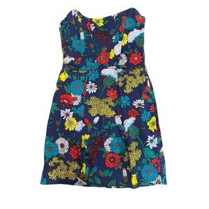 French Connection Blue Floral Strapless Corset Boned Bodice Pockets Dress Size 0